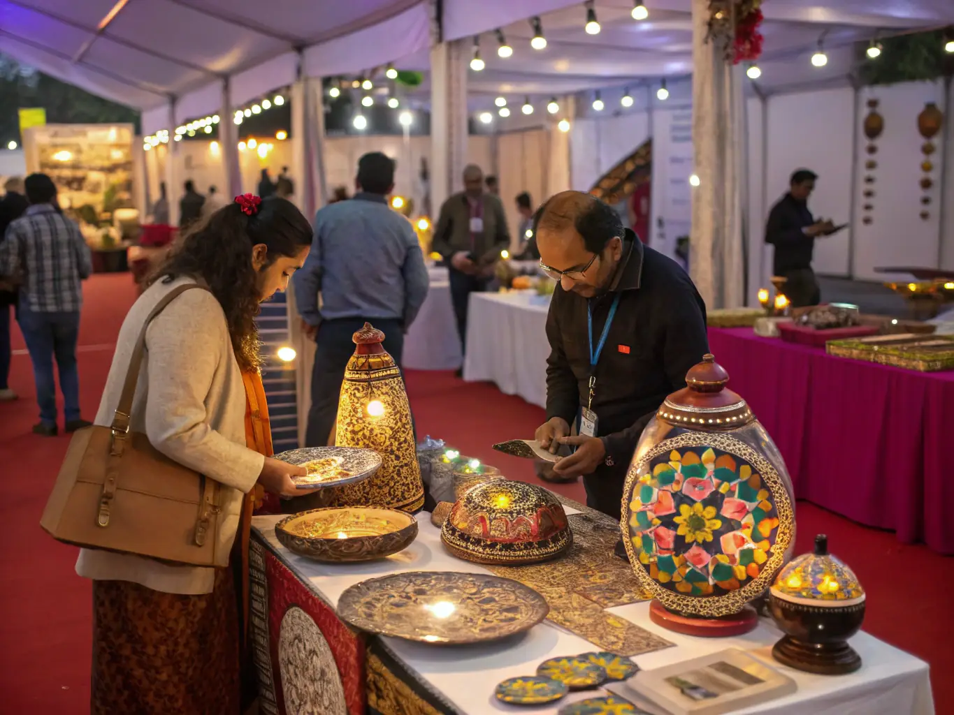 A photograph of local artisans showcasing their crafts at a cultural heritage event organized by ASSOCIATION CEZALLIER VALLEE DE LA SIANNE.