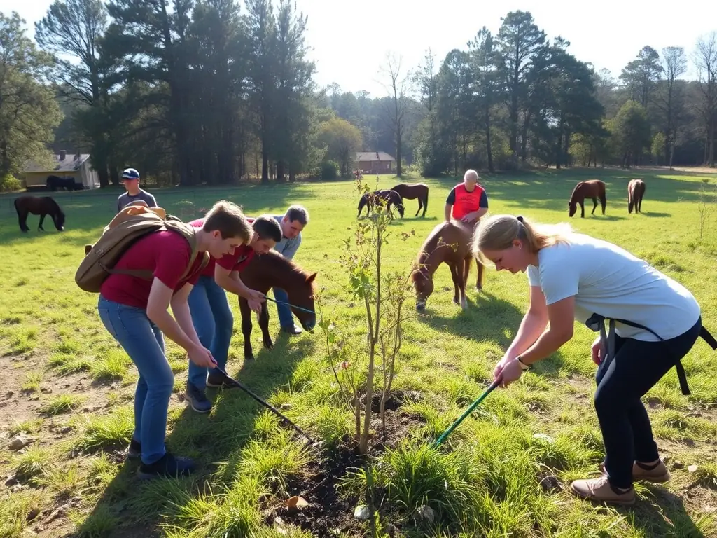 A vibrant image depicting volunteers planting trees in a deforested area, symbolizing the reforestation efforts of ASSOCIATION CEZALLIER VALLEE DE LA SIANNE.