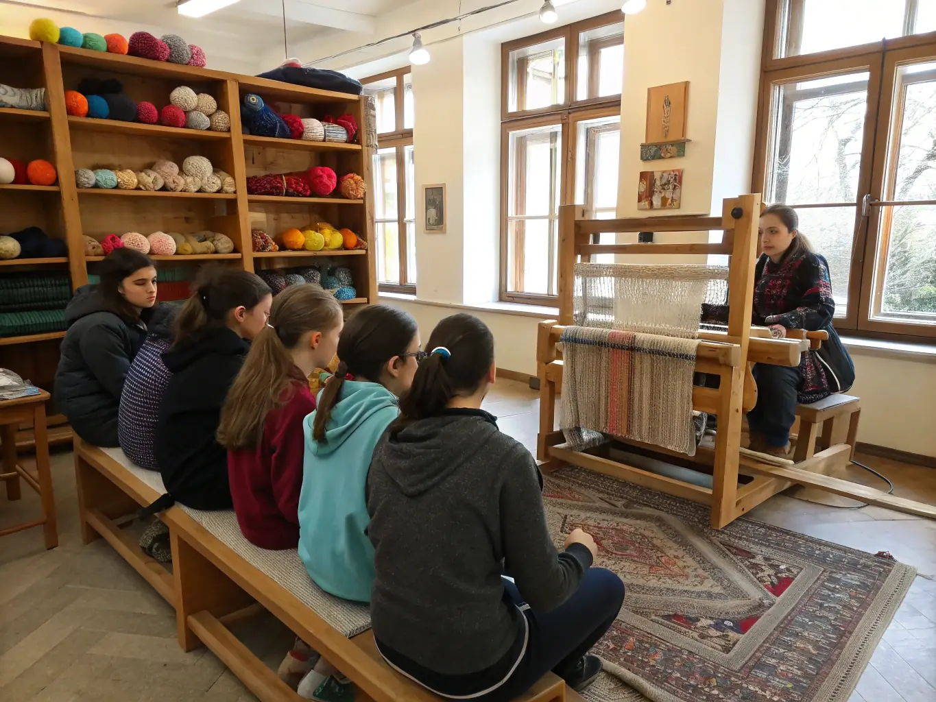 A photograph showcasing local artisans teaching traditional crafts to community members, highlighting the cultural preservation efforts.