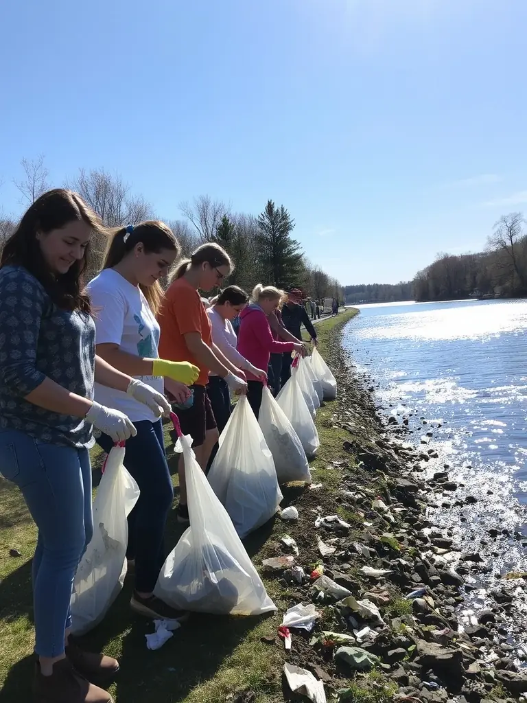 A photo of volunteers cleaning up a local river, highlighting the association's efforts to protect water resources.