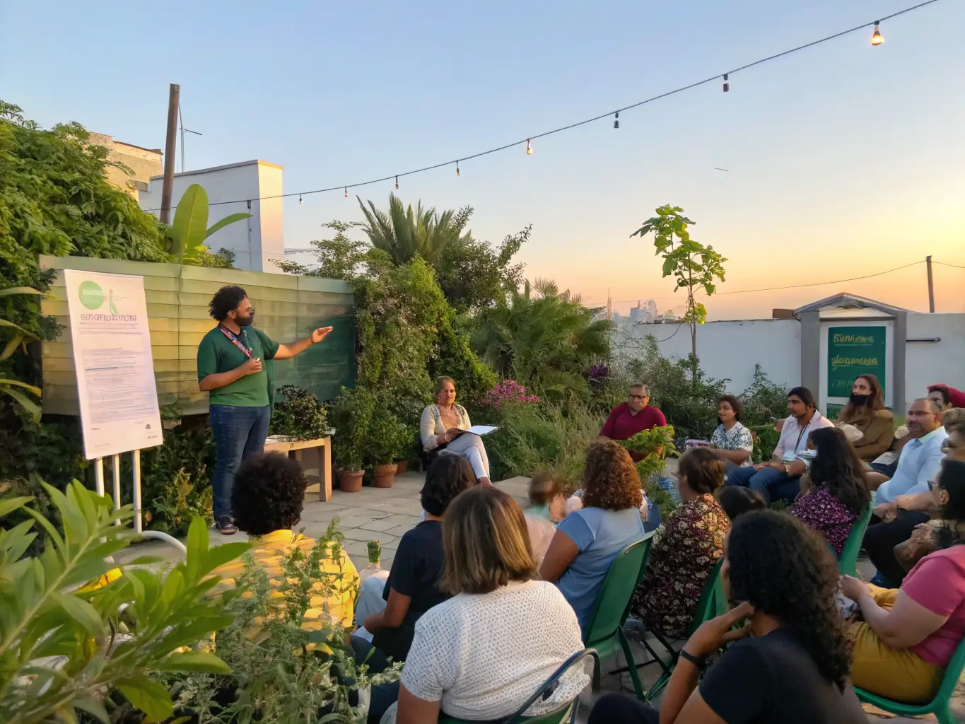 An image showcasing a community workshop on sustainable living, with participants actively engaged in learning about eco-friendly practices.